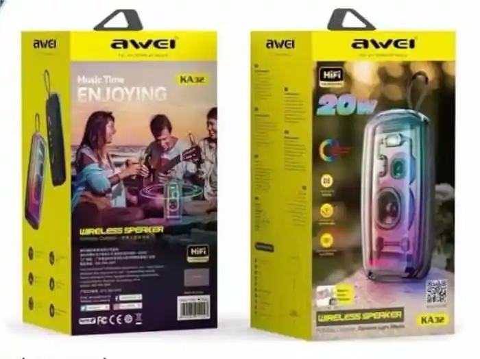 AWEI KA32 Waterproof Bluetooth Speaker TWS Pairing Music Player Subwoofer with Colorful Light